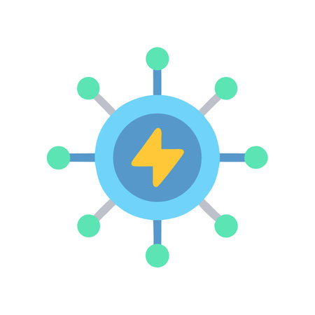 Flat vector graphic depicting power network with connection nodesのイラスト素材