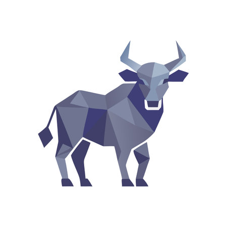 Geometric bull illustration in shades of blue on blackのイラスト素材