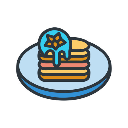 Stack of pancakes with dripping glaze served on a plateのイラスト素材