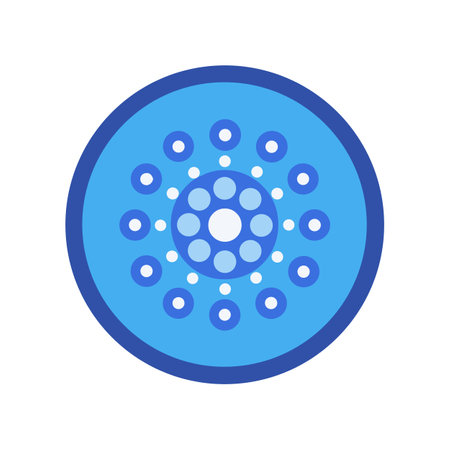 Abstract circular design with concentric circles and white dotsのイラスト素材