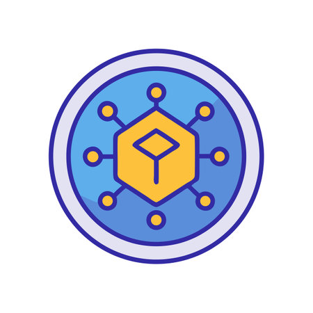 Networked data structure with central symbol graphic illustrationのイラスト素材