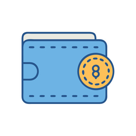 Blue Wallet with Gold Coin Illustration on Black Backgroundのイラスト素材