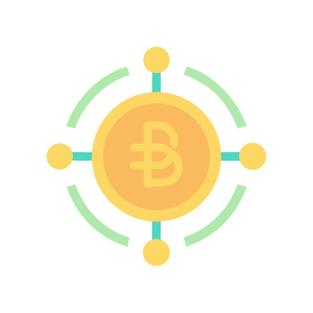 Stylized cryptocurrency coin with network connections on black backdropのイラスト素材