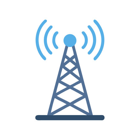 Stylized communication tower emitting radio waves on black backgroundのイラスト素材