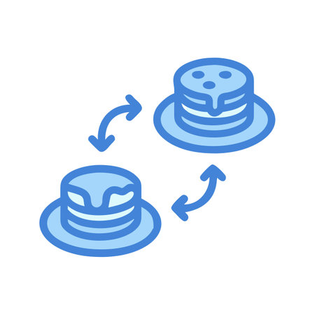 Pancake flip flat icon with arrows on black backgroundのイラスト素材