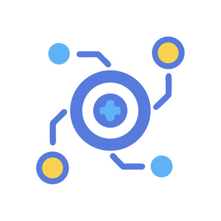 Connected network diagram illustration featuring centralized system connectionsのイラスト素材