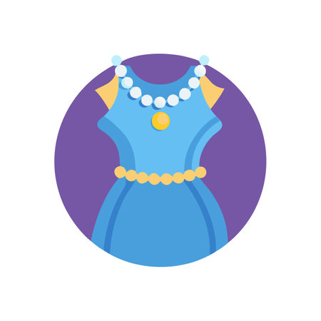 Elegant blue dress with pearl necklace fashion illustrationのイラスト素材