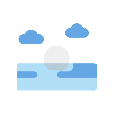 Minimalist sunrise over water stock image with cloudsのイラスト素材