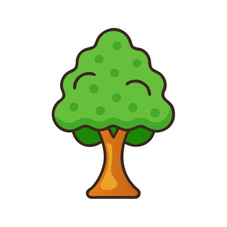 Simple cartoon style tree against a black backgroundのイラスト素材
