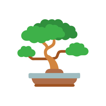 Stylized flat illustration of a bonsai tree on blackのイラスト素材