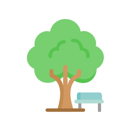 Stylized tree icon with bench on black backgroundのイラスト素材
