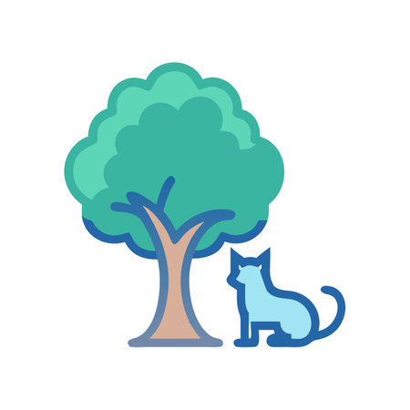 Cartoon cat resting under a tree on black backgroundのイラスト素材