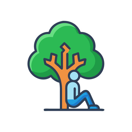 Illustration of person sitting under stylized tree iconのイラスト素材