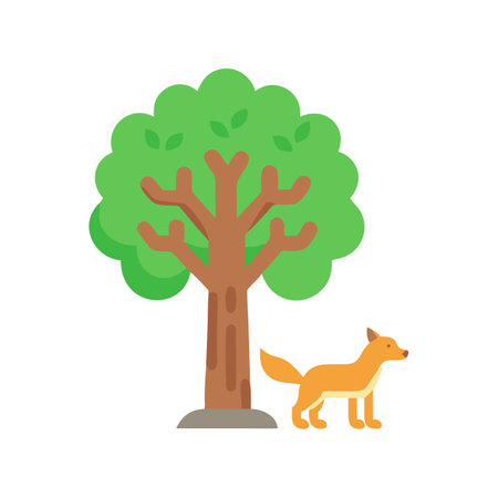 Stylized fox near a tree on a black backgroundのイラスト素材