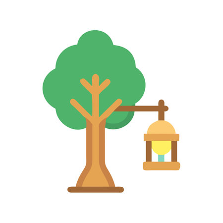 Cartoon style tree with a lantern hanging alongsideのイラスト素材