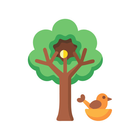 Stylized tree illustration with bird and nestのイラスト素材