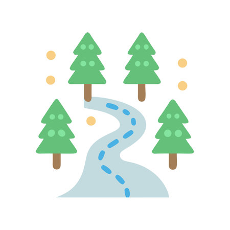 Stylized river through a forest of pine treesのイラスト素材