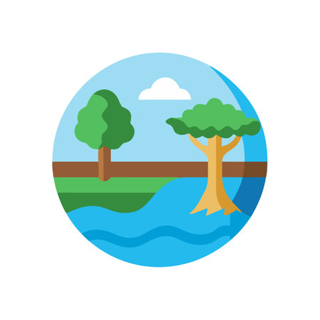 Scenic nature scene with trees and water iconのイラスト素材
