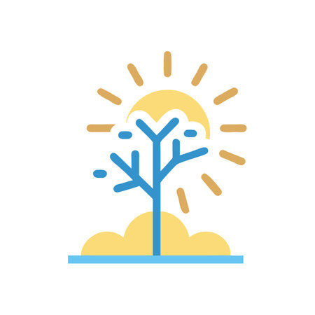 Stylized bare tree beneath a beaming sun iconのイラスト素材