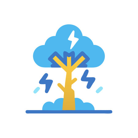 Stylized tree struck by lightning with stormy cloudsのイラスト素材