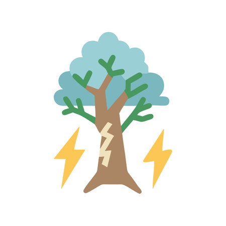 Stylized Tree with Lightning Strikes Against Black Backgroundのイラスト素材