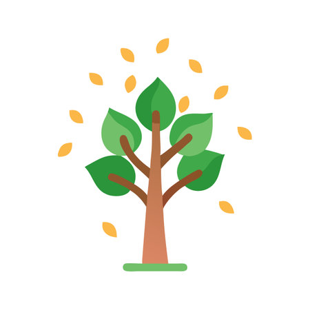 Flat vector tree with falling leaves illustrationのイラスト素材