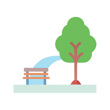 Flat design park scene with bench and treeのイラスト素材