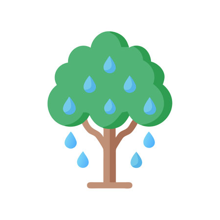 Stylized tree with raindrops against a black backgroundのイラスト素材