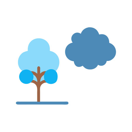 Simple Flat Graphic of a Tree and Cloudのイラスト素材