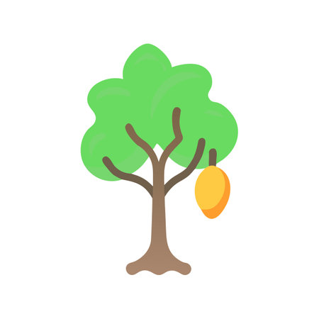Cartoon tree illustration with ripe mango fruitのイラスト素材