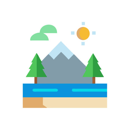Flat vector illustration of a mountain landscape sceneのイラスト素材