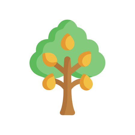 Stylized tree with fruit on black background illustrationのイラスト素材