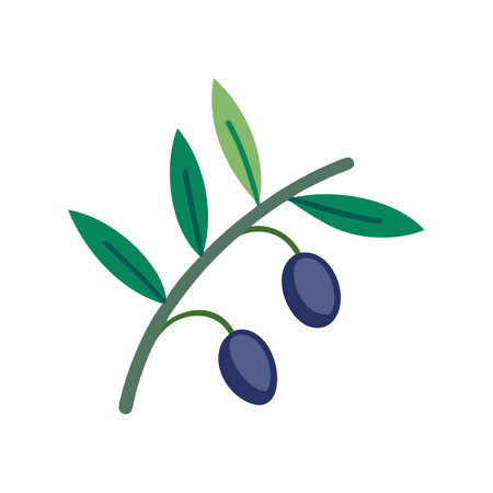 Simple olive branch illustration on black background, minimalist styleのイラスト素材