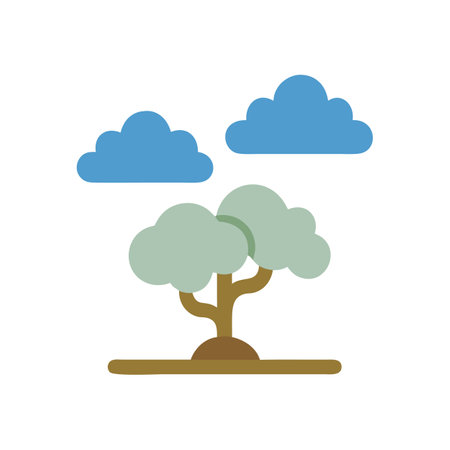 Stylized flat illustration of tree with clouds on blackのイラスト素材