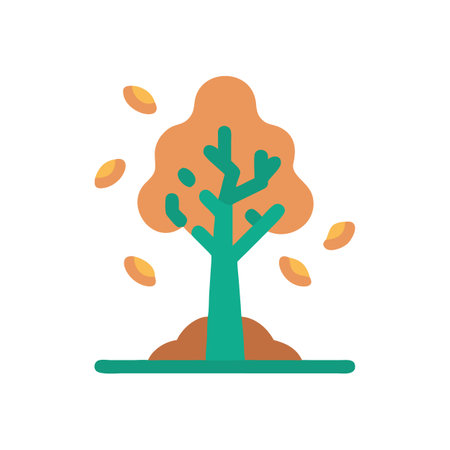 Autumn tree with falling leaves on black backgroundのイラスト素材