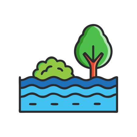 Island landscape with tree and water graphic illustrationのイラスト素材