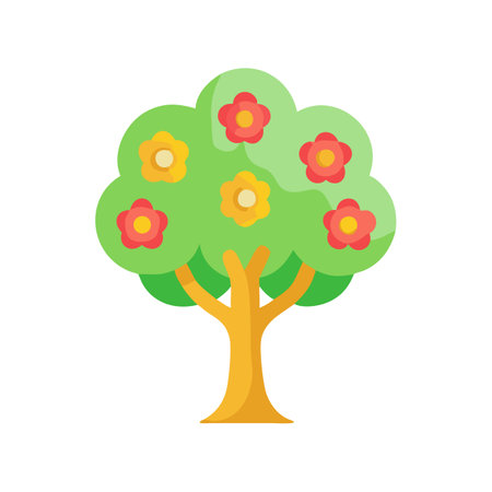 Flat icon style tree with flowers illustrationのイラスト素材
