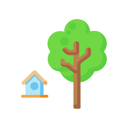 Minimalist tree and birdhouse flat design illustrationのイラスト素材