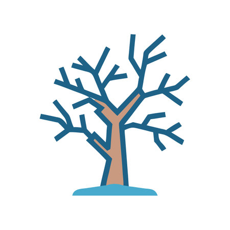 Stylized bare tree on blue snow flat illustrationのイラスト素材