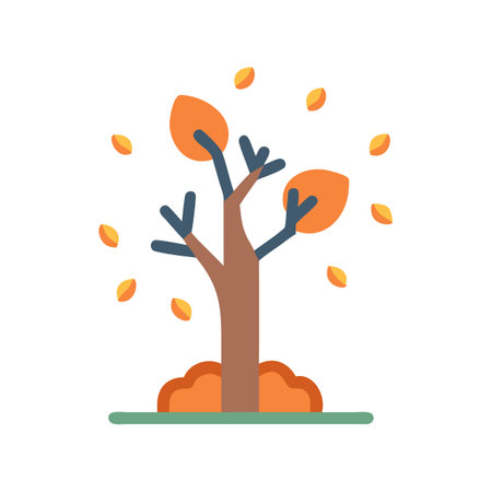 Stylized autumn tree with falling leaves illustrationのイラスト素材