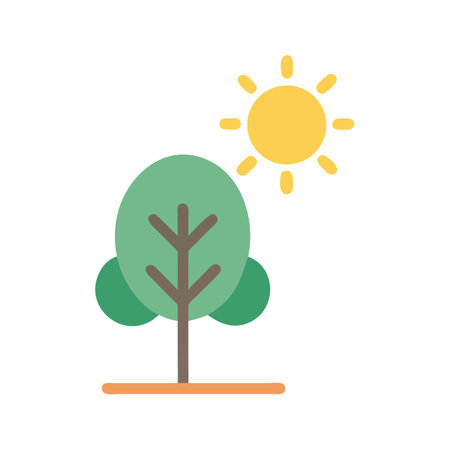 Simple tree with sun against dark background vectorのイラスト素材