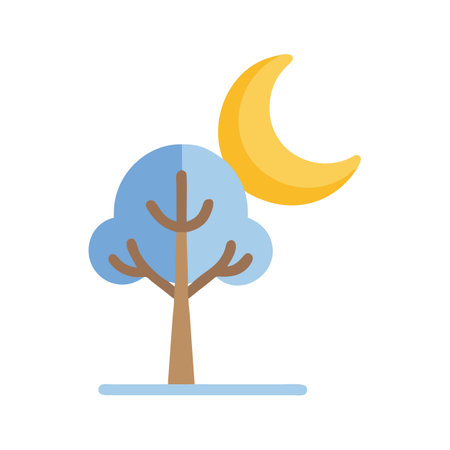 Flat style tree with crescent moon illustrationのイラスト素材