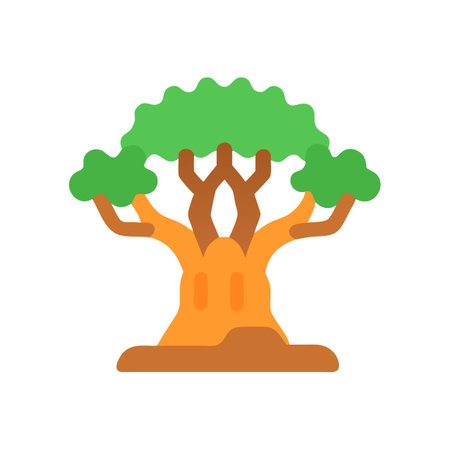 Stylized baobab tree illustration on solid black backgroundのイラスト素材