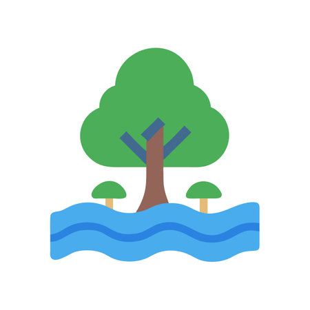 Flat design icon featuring tree in water landscapeのイラスト素材