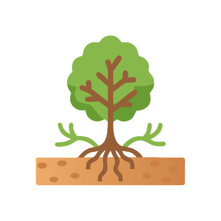 Stylized Tree Illustration with Visible Roots and Soilのイラスト素材