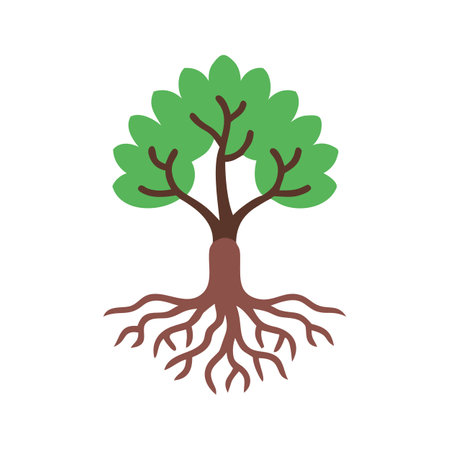 Stylized tree with visible roots on black backgroundのイラスト素材