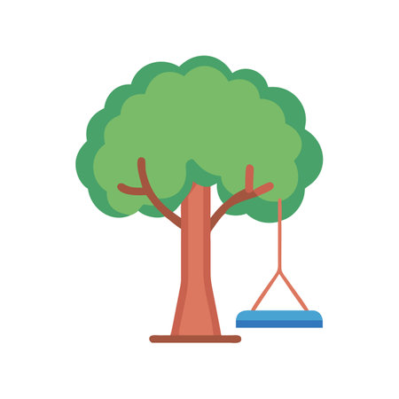 Cartoon tree with hanging swing on black backgroundのイラスト素材