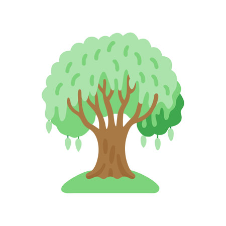 Cartoon Tree Illustration with Light Green Foliage Designのイラスト素材