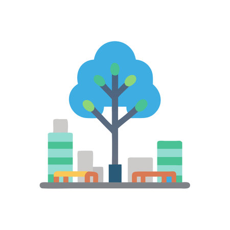 City park with tree flat design illustrationのイラスト素材