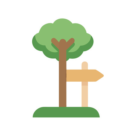 Cartoon tree with wooden direction sign vector illustrationのイラスト素材